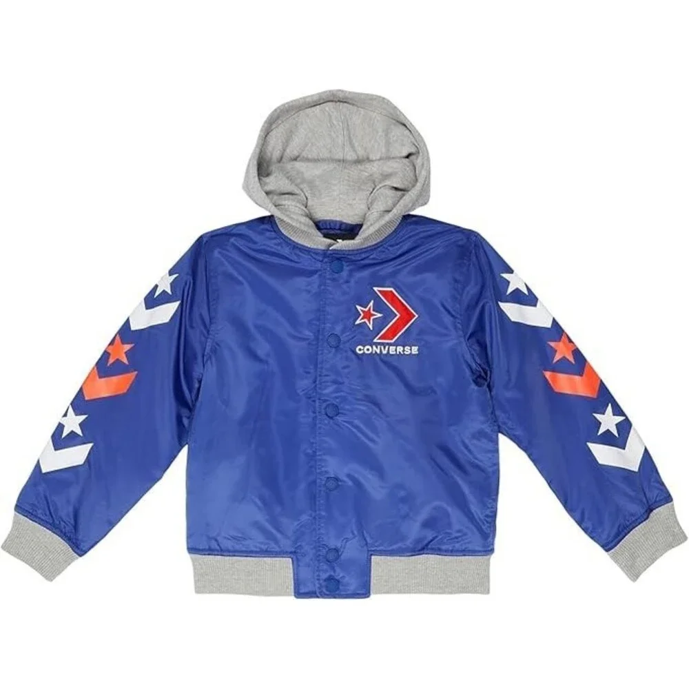 Converse Star Chevron Bomber Jacket Boy XL Blue Graphic Long Sleeve Hooded GBO41